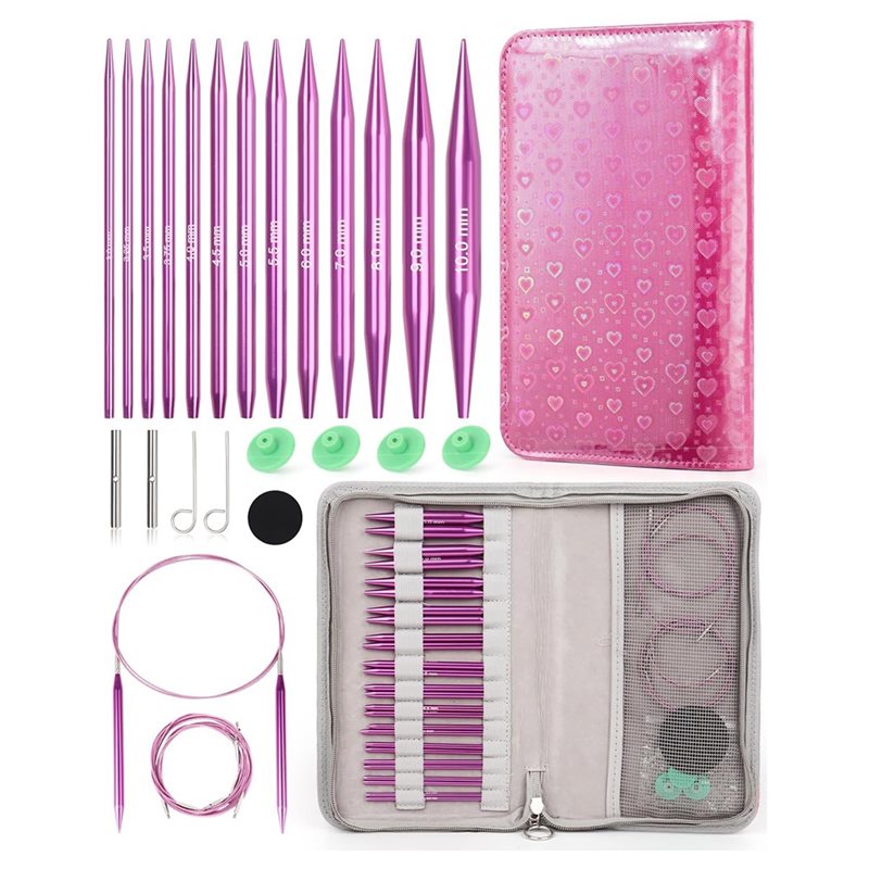 Knitting Needle Circular - AT02-lederen etui inbegrepen, set met 13