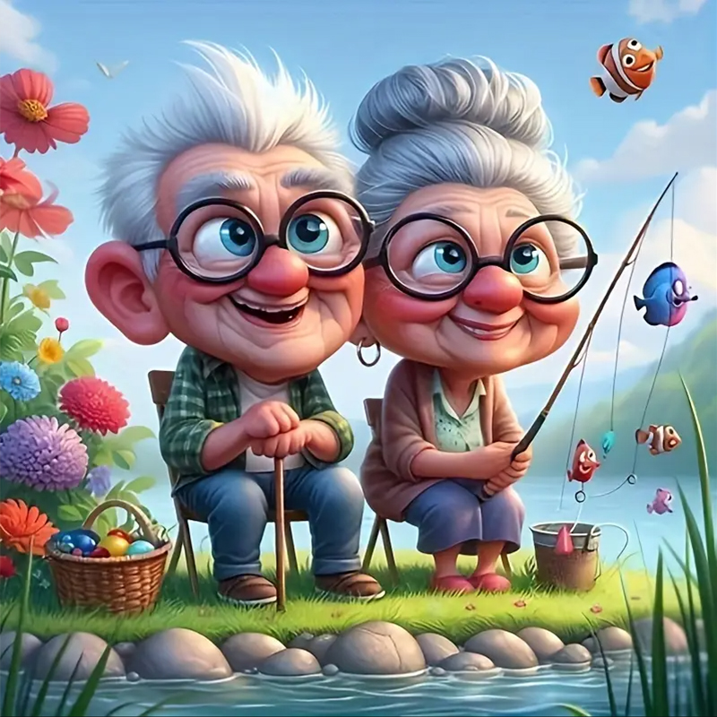 Art Craft Website - Grootouders Vissen Diamond Painting Set, DIY