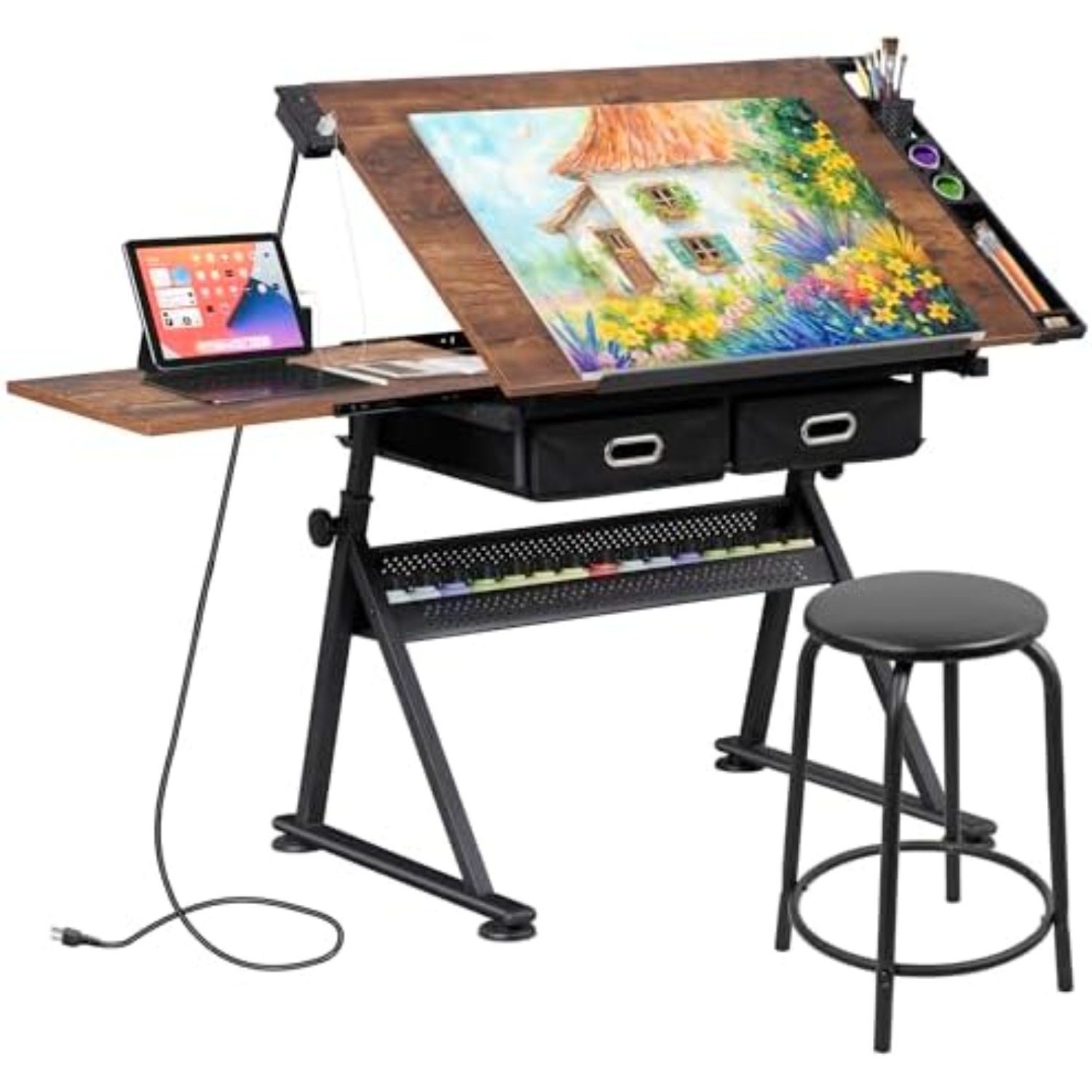 Art Craft Us - Verstelbare tekentafel met kruk, kantelbare tekentafel