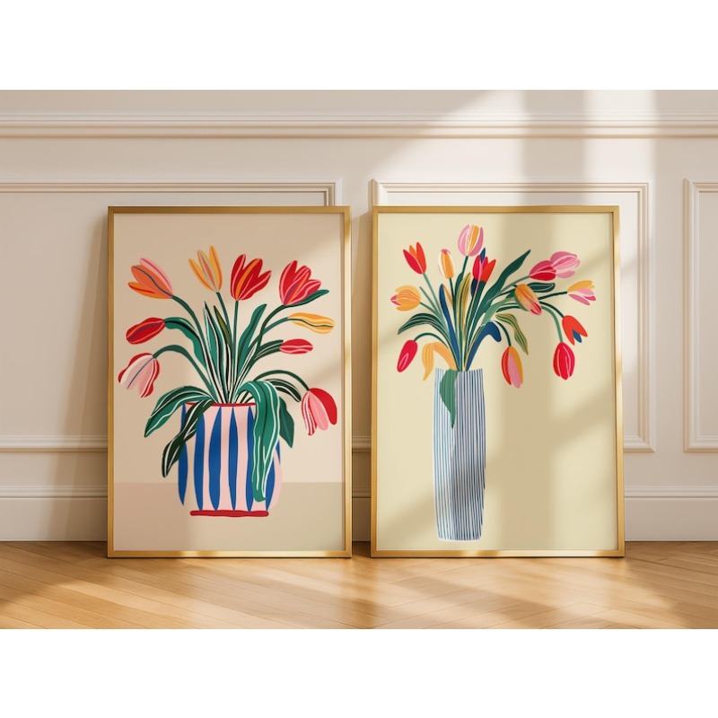 Art Craft Vase - 2 stuks tulpbloemen canvas kunst aan