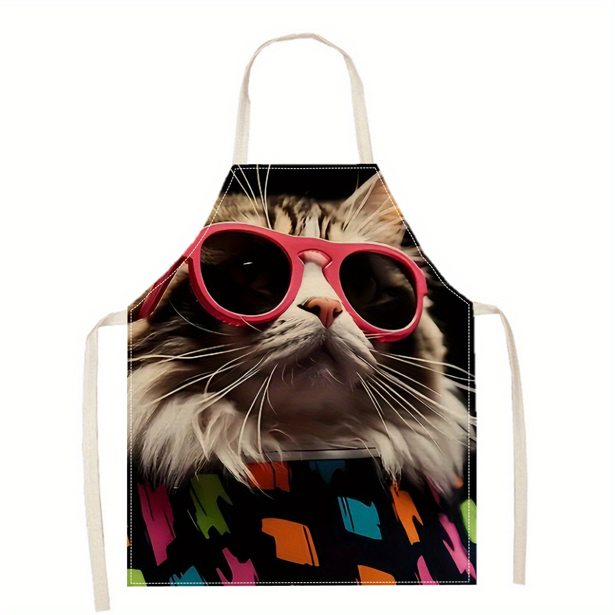 Art Craft Gift Ideas - Linnen schort grappige kat zonnebril print